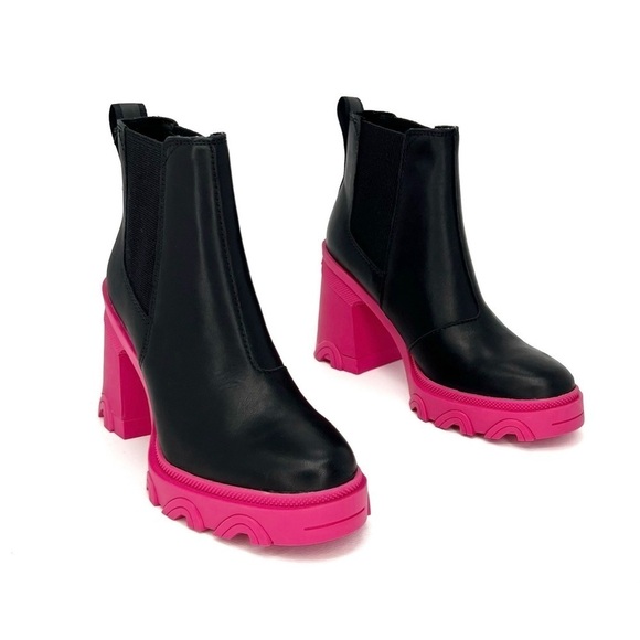 Sorel Brex Waterproof Chelsea Ankle Boots Size 6 Platform Black Pink New NWT - Picture 10 of 10